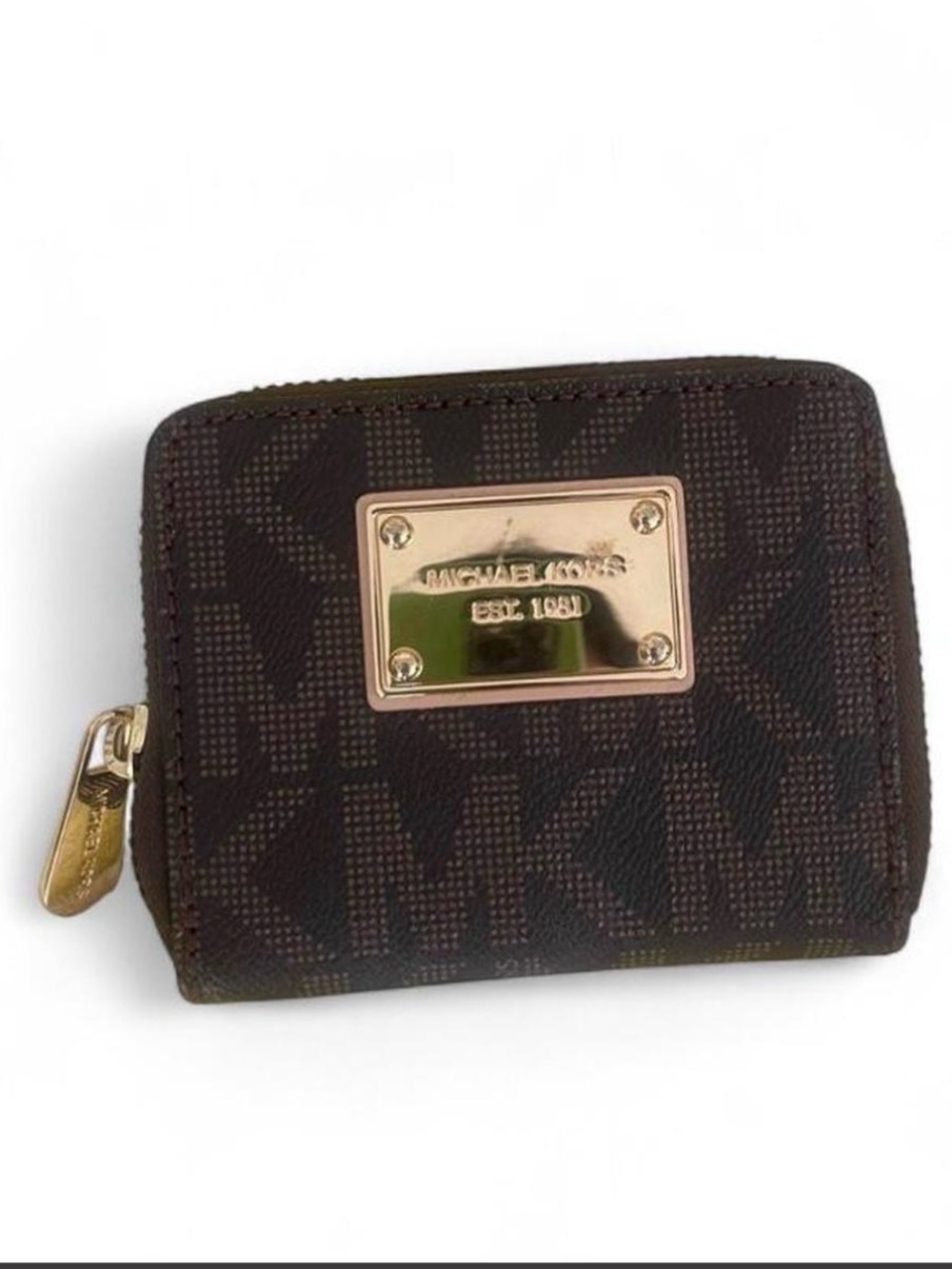 Michael Kors Chocolate Brown Monogram wallet with Gold Plate